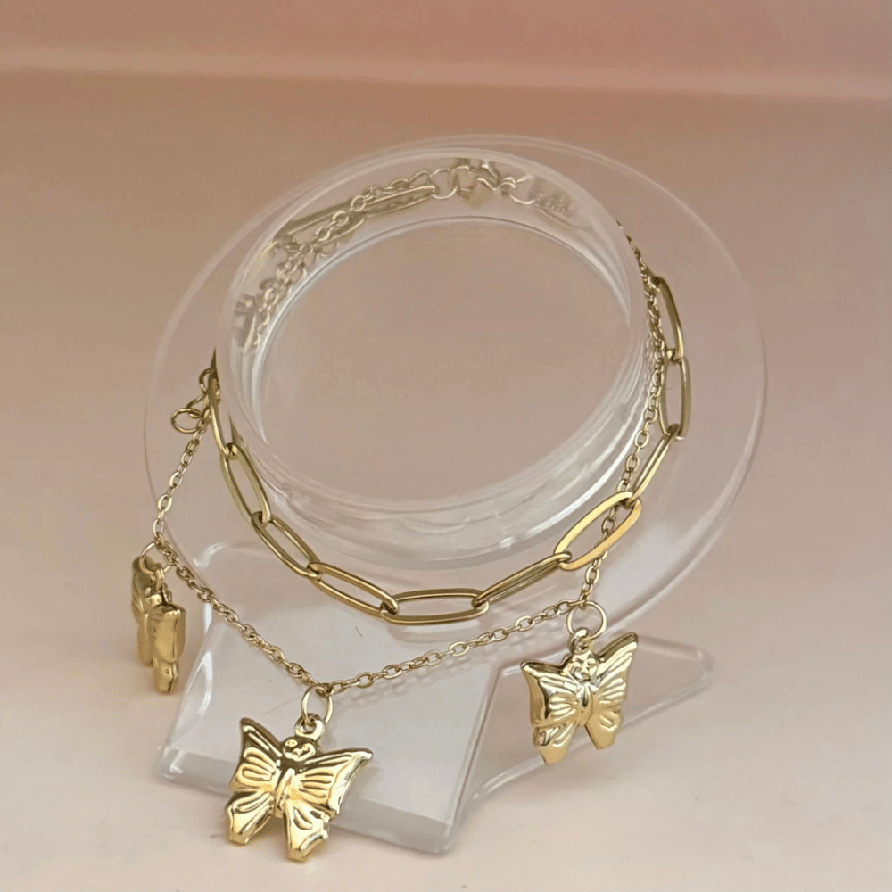 Pulsera Doble con Mariposa